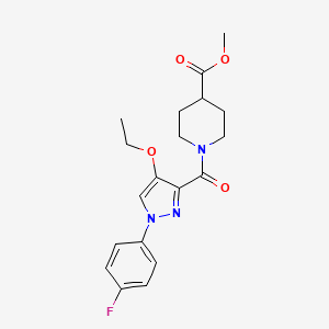 molecular formula C19H22FN3O4 B2514212 methyl 1-(4-ethoxy-1-(4-fluorophenyl)-1H-pyrazole-3-carbonyl)piperidine-4-carboxylate CAS No. 1172782-03-4