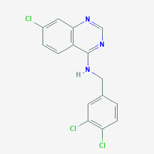 molecular formula C15H10Cl3N3 B2514252 7-chloro-N-[(3,4-dichlorophenyl)methyl]quinazolin-4-amine CAS No. 477861-88-4