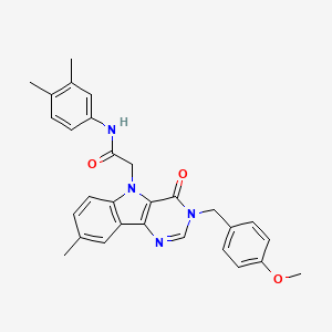 molecular formula C29H28N4O3 B2514271 N-(3,4-dimethylphenyl)-2-{3-[(4-methoxyphenyl)methyl]-8-methyl-4-oxo-3H,4H,5H-pyrimido[5,4-b]indol-5-yl}acetamide CAS No. 1185102-32-2
