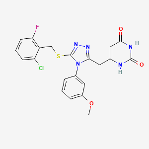 molecular formula C21H17ClFN5O3S B2514284 6-[(5-{[(2-chloro-6-fluorophenyl)methyl]sulfanyl}-4-(3-methoxyphenyl)-4H-1,2,4-triazol-3-yl)methyl]-1,2,3,4-tetrahydropyrimidine-2,4-dione CAS No. 852049-22-0