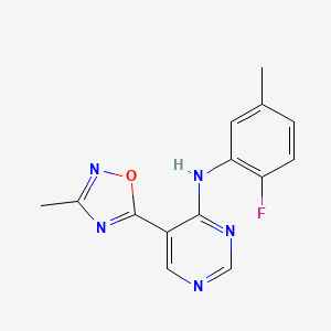 molecular formula C14H12FN5O B2514290 N-(2-fluoro-5-methylphenyl)-5-(3-methyl-1,2,4-oxadiazol-5-yl)pyrimidin-4-amine CAS No. 2034393-46-7
