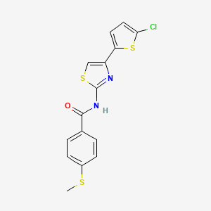 molecular formula C15H11ClN2OS3 B2514299 N-(4-(5-chlorothiophen-2-yl)thiazol-2-yl)-4-(methylthio)benzamide CAS No. 896350-28-0