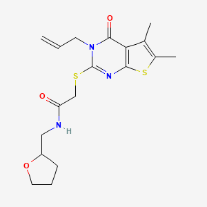 2-(5,6-dimethyl-4-oxo-3-prop-2-enylthieno[2,3-d]pyrimidin-2-yl)sulfanyl-N-(oxolan-2-ylmethyl)acetamide