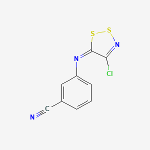 molecular formula C9H4ClN3S2 B2514340 3-[(4-氯-5H-1,2,3-二噻唑-5-亚甲基)氨基]苯甲腈 CAS No. 303146-09-0