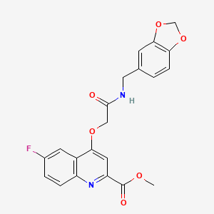 molecular formula C21H17FN2O6 B2514362 methyl 4-({[(2H-1,3-benzodioxol-5-yl)methyl]carbamoyl}methoxy)-6-fluoroquinoline-2-carboxylate CAS No. 1358224-52-8