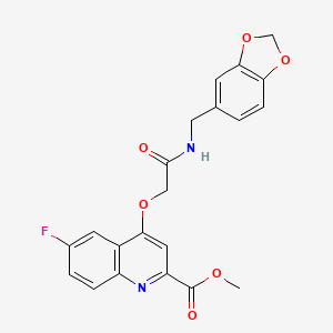 molecular formula C21H17FN2O6 B2514362 Methyl 4-(2-((benzo[d][1,3]dioxol-5-ylmethyl)amino)-2-oxoethoxy)-6-fluoroquinoline-2-carboxylate CAS No. 1358224-52-8