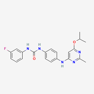 molecular formula C21H22FN5O2 B2514374 1-(3-Fluorophenyl)-3-(4-((6-isopropoxy-2-methylpyrimidin-4-yl)amino)phenyl)urea CAS No. 946303-79-3