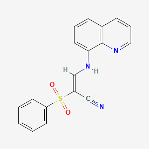 molecular formula C18H13N3O2S B2514380 (E)-2-(benzenesulfonyl)-3-(quinolin-8-ylamino)prop-2-enenitrile CAS No. 1024776-64-4