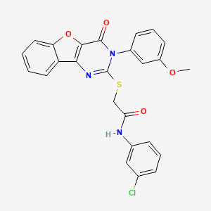 molecular formula C25H18ClN3O4S B2514410 N-(3-chlorophenyl)-2-{[5-(3-methoxyphenyl)-6-oxo-8-oxa-3,5-diazatricyclo[7.4.0.0^{2,7}]trideca-1(9),2(7),3,10,12-pentaen-4-yl]sulfanyl}acetamide CAS No. 872209-29-5