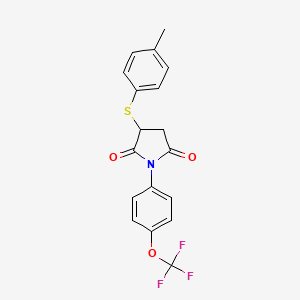 molecular formula C18H14F3NO3S B2514413 3-(4-Methylphenylthio)-1-[4-(trifluoromethoxy)phenyl]azolidine-2,5-dione CAS No. 306732-49-0