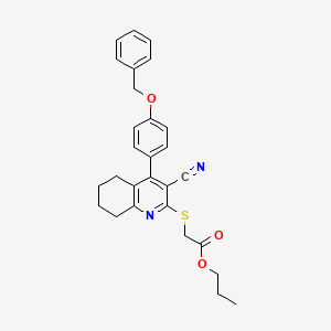 molecular formula C28H28N2O3S B2514423 Propyl 2-[[3-cyano-4-(4-phenylmethoxyphenyl)-5,6,7,8-tetrahydroquinolin-2-yl]sulfanyl]acetate CAS No. 391228-39-0