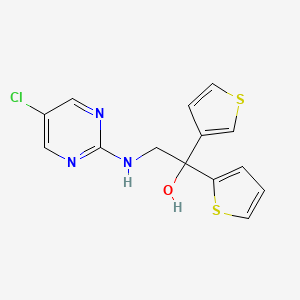 molecular formula C14H12ClN3OS2 B2514424 2-[(5-Chloropyrimidin-2-yl)amino]-1-(thiophen-2-yl)-1-(thiophen-3-yl)ethan-1-ol CAS No. 2379978-01-3
