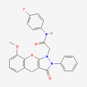 molecular formula C25H20FN3O4 B2514446 N-(4-fluorophenyl)-2-{8-methoxy-3-oxo-2-phenyl-1H,2H,3H,4H-chromeno[2,3-c]pyrazol-1-yl}acetamide CAS No. 1189420-78-7