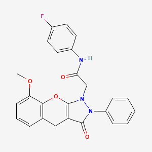 molecular formula C25H20FN3O4 B2514446 N-(4-fluorophenyl)-2-(8-methoxy-3-oxo-2-phenyl-2,3-dihydrochromeno[2,3-c]pyrazol-1(4H)-yl)acetamide CAS No. 1189420-78-7