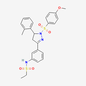 molecular formula C25H27N3O5S2 B2514459 N-(3-(1-((4-methoxyphenyl)sulfonyl)-5-(o-tolyl)-4,5-dihydro-1H-pyrazol-3-yl)phenyl)ethanesulfonamide CAS No. 851783-13-6