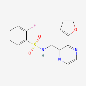 molecular formula C15H12FN3O3S B2514496 2-fluoro-N-((3-(furan-2-yl)pyrazin-2-yl)methyl)benzenesulfonamide CAS No. 2034428-29-8