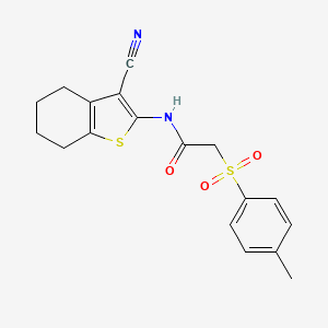 molecular formula C18H18N2O3S2 B2514512 N-(3-cyano-4,5,6,7-tetrahydrobenzo[b]thiophen-2-yl)-2-tosylacetamide CAS No. 895447-06-0