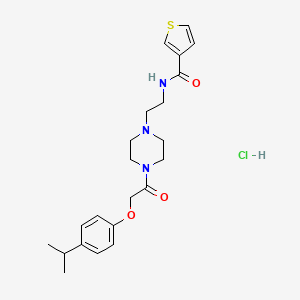 molecular formula C22H30ClN3O3S B2514517 N-(2-(4-(2-(4-isopropylphenoxy)acetyl)piperazin-1-yl)ethyl)thiophene-3-carboxamide hydrochloride CAS No. 2034299-57-3