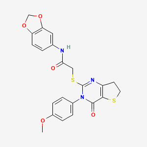 molecular formula C22H19N3O5S2 B2514525 N-(2H-1,3-benzodioxol-5-yl)-2-{[3-(4-methoxyphenyl)-4-oxo-3H,4H,6H,7H-thieno[3,2-d]pyrimidin-2-yl]sulfanyl}acetamide CAS No. 862806-45-9