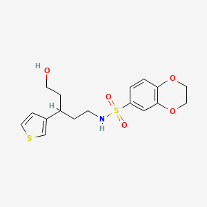 molecular formula C17H21NO5S2 B2514598 N-(5-hydroxy-3-(thiophen-3-yl)pentyl)-2,3-dihydrobenzo[b][1,4]dioxine-6-sulfonamide CAS No. 2034243-29-1