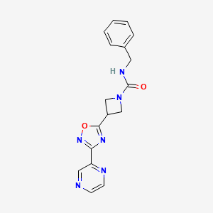 molecular formula C17H16N6O2 B2514666 N-benzyl-3-(3-(pyrazin-2-yl)-1,2,4-oxadiazol-5-yl)azetidine-1-carboxamide CAS No. 1323707-45-4