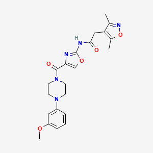 molecular formula C22H25N5O5 B2514669 2-(3,5-dimethylisoxazol-4-yl)-N-(4-(4-(3-methoxyphenyl)piperazine-1-carbonyl)oxazol-2-yl)acetamide CAS No. 1798016-38-2