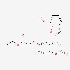 molecular formula C23H20O7 B2514686 ethyl 2-{[4-(7-methoxy-1-benzofuran-2-yl)-7-methyl-2-oxo-2H-chromen-6-yl]oxy}acetate CAS No. 898415-67-3
