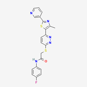 molecular formula C21H16FN5OS2 B2514758 N-(4-fluorophenyl)-2-((6-(4-methyl-2-(pyridin-3-yl)thiazol-5-yl)pyridazin-3-yl)thio)acetamide CAS No. 954590-09-1