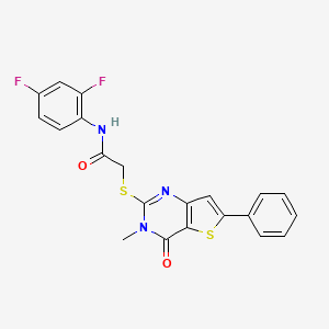molecular formula C21H15F2N3O2S2 B2514767 N-(2,4-difluorophenyl)-2-({3-methyl-4-oxo-6-phenyl-3H,4H-thieno[3,2-d]pyrimidin-2-yl}sulfanyl)acetamide CAS No. 1105199-92-5