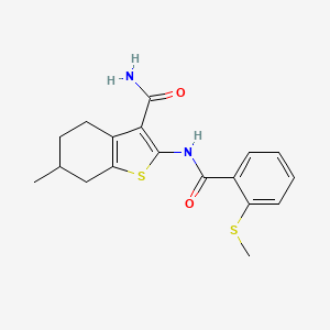 molecular formula C18H20N2O2S2 B2514830 6-Methyl-2-(2-(methylthio)benzamido)-4,5,6,7-tetrahydrobenzo[b]thiophene-3-carboxamide CAS No. 896347-03-8