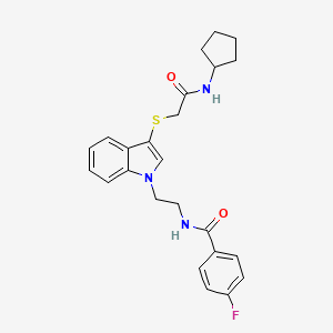 molecular formula C24H26FN3O2S B2514851 N-(2-(3-((2-(cyclopentylamino)-2-oxoethyl)thio)-1H-indol-1-yl)ethyl)-4-fluorobenzamide CAS No. 862825-98-7