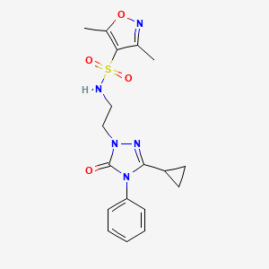 molecular formula C18H21N5O4S B2514903 N-(2-(3-cyclopropyl-5-oxo-4-phenyl-4,5-dihydro-1H-1,2,4-triazol-1-yl)ethyl)-3,5-dimethylisoxazole-4-sulfonamide CAS No. 1396882-93-1
