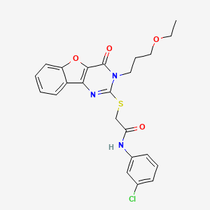 molecular formula C23H22ClN3O4S B2514928 N-(3-chlorophenyl)-2-{[3-(3-ethoxypropyl)-4-oxo-3,4-dihydro[1]benzofuro[3,2-d]pyrimidin-2-yl]sulfanyl}acetamide CAS No. 866894-92-0