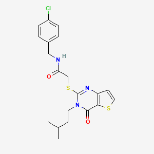 molecular formula C20H22ClN3O2S2 B2514934 N-(4-chlorobenzyl)-2-{[3-(3-methylbutyl)-4-oxo-3,4-dihydrothieno[3,2-d]pyrimidin-2-yl]sulfanyl}acetamide CAS No. 1252923-28-6