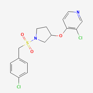 molecular formula C16H16Cl2N2O3S B2514963 3-Chloro-4-((1-((4-chlorobenzyl)sulfonyl)pyrrolidin-3-yl)oxy)pyridine CAS No. 2034619-05-9
