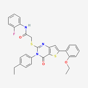 B2514988 2-((6-(2-ethoxyphenyl)-3-(4-ethylphenyl)-4-oxo-3,4-dihydrothieno[3,2-d]pyrimidin-2-yl)thio)-N-(2-fluorophenyl)acetamide CAS No. 932975-52-5