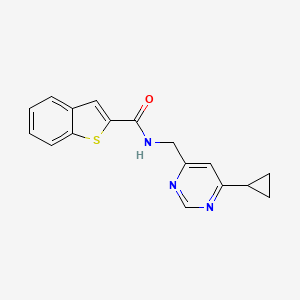 molecular formula C17H15N3OS B2515084 N-[(6-cyclopropylpyrimidin-4-yl)methyl]-1-benzothiophene-2-carboxamide CAS No. 2194844-77-2