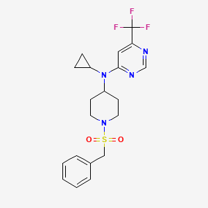 molecular formula C20H23F3N4O2S B2515116 N-cyclopropyl-N-(1-phenylmethanesulfonylpiperidin-4-yl)-6-(trifluoromethyl)pyrimidin-4-amine CAS No. 2380087-32-9