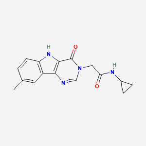 molecular formula C16H16N4O2 B2515175 N-cyclopropyl-2-(8-methyl-4-oxo-4,5-dihydro-3H-pyrimido[5,4-b]indol-3-yl)acetamide CAS No. 1105208-21-6