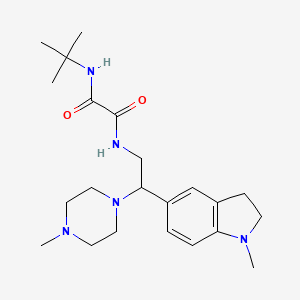 molecular formula C22H35N5O2 B2515211 N1-(tert-butyl)-N2-(2-(1-methylindolin-5-yl)-2-(4-methylpiperazin-1-yl)ethyl)oxalamide CAS No. 921925-27-1