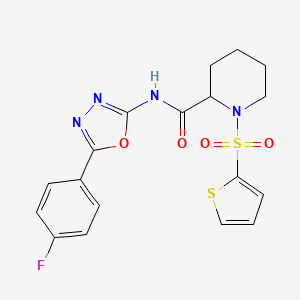 molecular formula C18H17FN4O4S2 B2515219 N-(5-(4-fluorophenyl)-1,3,4-oxadiazol-2-yl)-1-(thiophen-2-ylsulfonyl)piperidine-2-carboxamide CAS No. 1098689-54-3