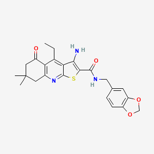 3-amino-N-(1,3-benzodioxol-5-ylmethyl)-4-ethyl-7,7-dimethyl-5-oxo-6,8-dihydrothieno[2,3-b]quinoline-2-carboxamide