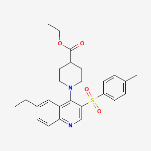 molecular formula C26H30N2O4S B2515284 ETHYL 1-[6-ETHYL-3-(4-METHYLBENZENESULFONYL)QUINOLIN-4-YL]PIPERIDINE-4-CARBOXYLATE CAS No. 866867-14-3