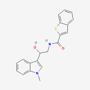 molecular formula C20H18N2O2S B2515310 N-(2-hydroxy-2-(1-methyl-1H-indol-3-yl)ethyl)benzo[b]thiophene-2-carboxamide CAS No. 2034572-25-1