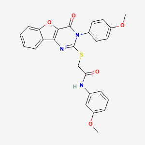 molecular formula C26H21N3O5S B2515362 N-(3-methoxyphenyl)-2-((3-(4-methoxyphenyl)-4-oxo-3,4-dihydrobenzofuro[3,2-d]pyrimidin-2-yl)thio)acetamide CAS No. 866897-03-2