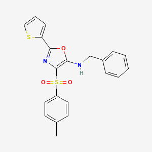 molecular formula C21H18N2O3S2 B2515378 N-BENZYL-4-(4-METHYLBENZENESULFONYL)-2-(THIOPHEN-2-YL)-1,3-OXAZOL-5-AMINE CAS No. 627833-60-7