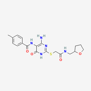 molecular formula C19H23N5O4S B2515383 N-(4-amino-6-oxo-2-((2-oxo-2-(((tetrahydrofuran-2-yl)methyl)amino)ethyl)thio)-1,6-dihydropyrimidin-5-yl)-4-methylbenzamide CAS No. 888425-17-0