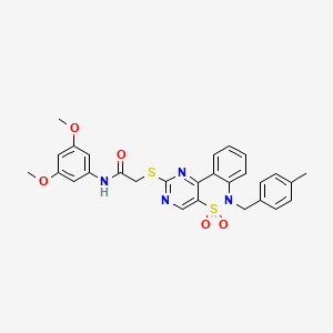 molecular formula C28H26N4O5S2 B2515423 N-(3,5-dimethoxyphenyl)-2-((6-(4-methylbenzyl)-5,5-dioxido-6H-benzo[c]pyrimido[4,5-e][1,2]thiazin-2-yl)thio)acetamide CAS No. 1112418-95-7