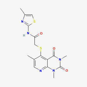 molecular formula C16H17N5O3S2 B2515426 N-(4-methylthiazol-2-yl)-2-((1,3,6-trimethyl-2,4-dioxo-1,2,3,4-tetrahydropyrido[2,3-d]pyrimidin-5-yl)thio)acetamide CAS No. 899940-15-9
