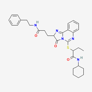 molecular formula C31H37N5O3S B2515433 N-cyclohexyl-2-[(3-oxo-2-{2-[(2-phenylethyl)carbamoyl]ethyl}-2H,3H-imidazo[1,2-c]quinazolin-5-yl)sulfanyl]butanamide CAS No. 1107519-91-4
